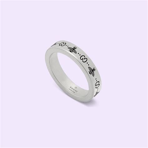 Bague large gravée GG et abeille en argent 925 